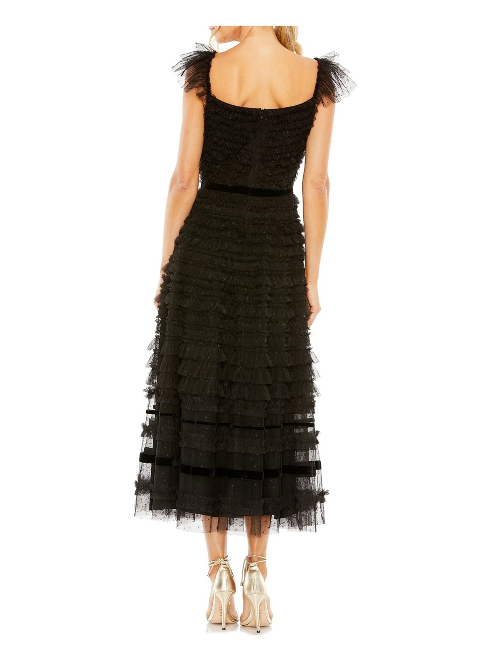 MAC DUGGAL Flutter Sleeve Micro Ruffle Dress